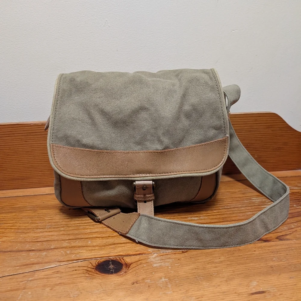 L.L.Bean Canvas Leather Field Messenger Bag Khaki Crossbody